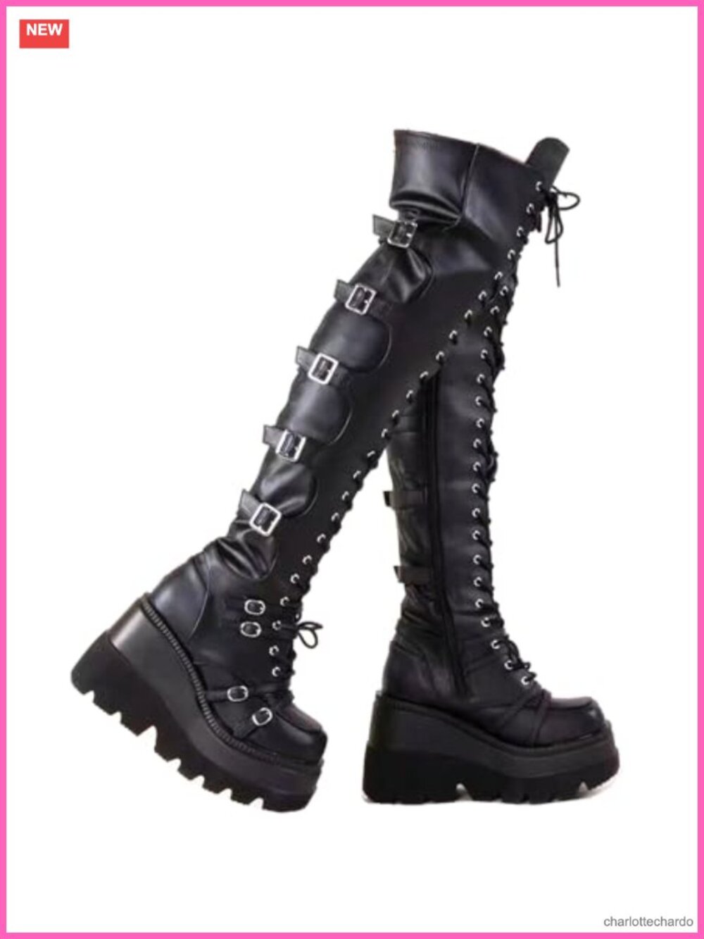Over Knee Thigh High Platform Goth Boots for Women Chunky Heel Lace Up Side Zip
